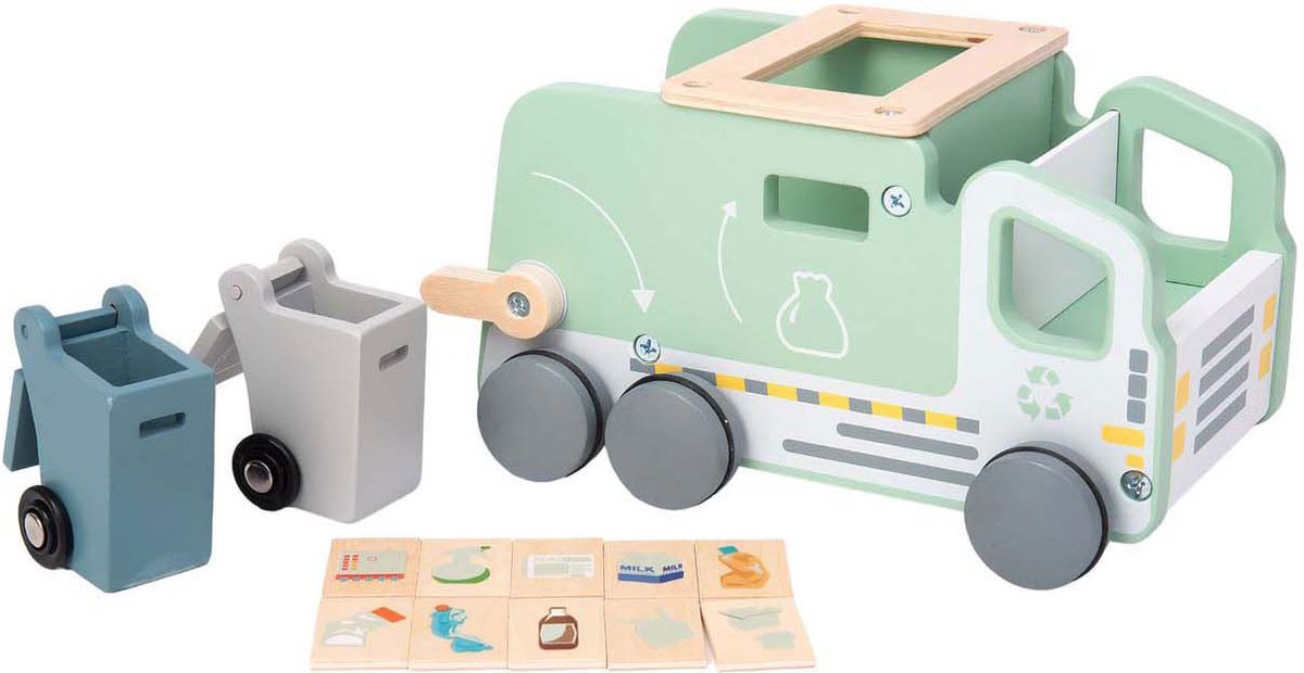 Playwood houten - vuilniswagen - recycling truck - vormenauto - duurzaam speelgoed