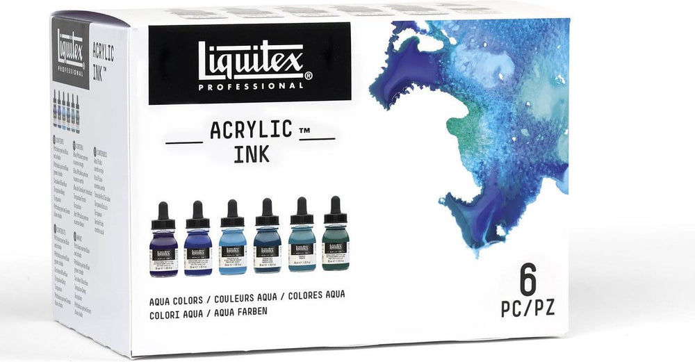 Winsor newton liquitex 3699375 professional acrylic ink set – aqua colors 6×30 ml – hooggepigmenteerde, waterbestendige acrylinkt