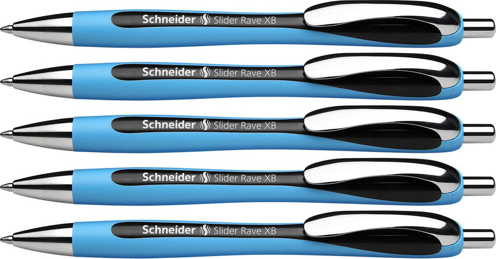 Schneider schrijfwaren schneider balpen - slider rave - penpunt xb - lijnbreedte 1,4mm - zwart - 5 stuks - s-132501-5