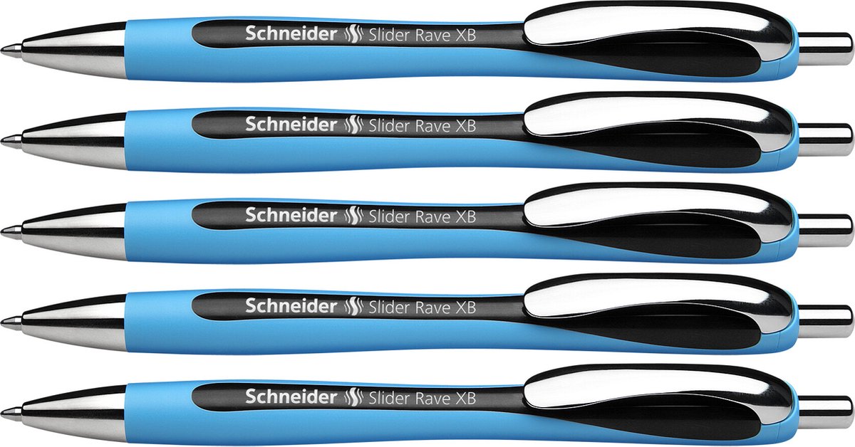 Schneider schrijfwaren schneider balpen - slider rave - penpunt xb - lijnbreedte 1,4mm - zwart - 5 stuks - s-132501-5