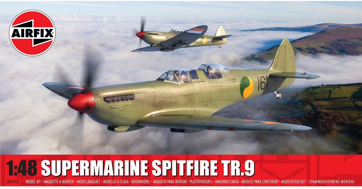 Airfix modelbouwpakket vliegtuigen - 05143 supermarine spitfire tr.9 - tweezits vliegtuig wwii - propellervliegtuig plastic - 1:48 - modelbouw