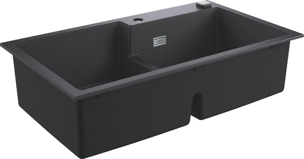 Grohe k500 composiet dubbele spoelbak - 86cm - inbouw - met overloop en automatische afvoer - granite black
