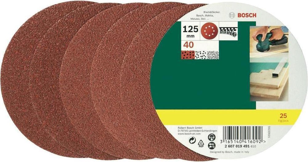 Bosch 25-delige schuurbladenset voor excenterschuurmachines 125 mm - korrel 40