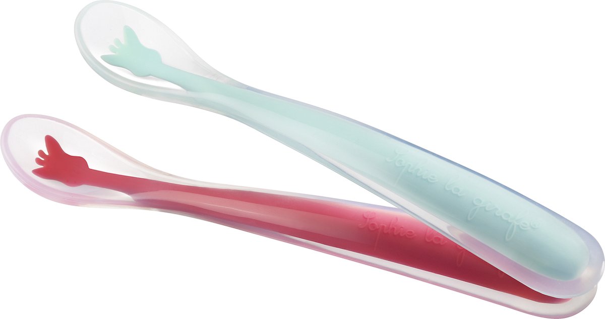 Sophie de giraf siliconen lepels - kinderbestek - lepel - bestek kind - vaatwasser bestendig - rood blauw - set van 2