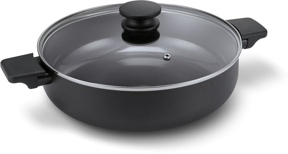 Brabantia vanta hapjespan met deksel -ø 28cm - sauteerpan - keramische antiaanbaklaag titanium versterkt - geschikt voor inductie - 100% pfas vrij - zwart