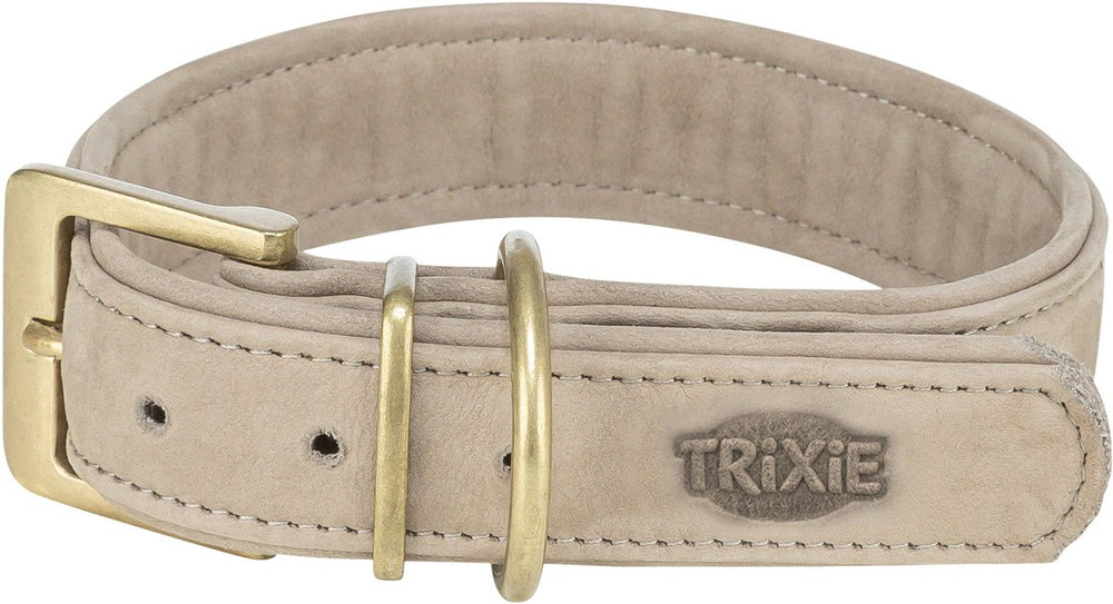Trixie halsband hond - nubuckleer lichtgrijs s-m 31-37x3 cm - comfortabel en dubbel gevoerd