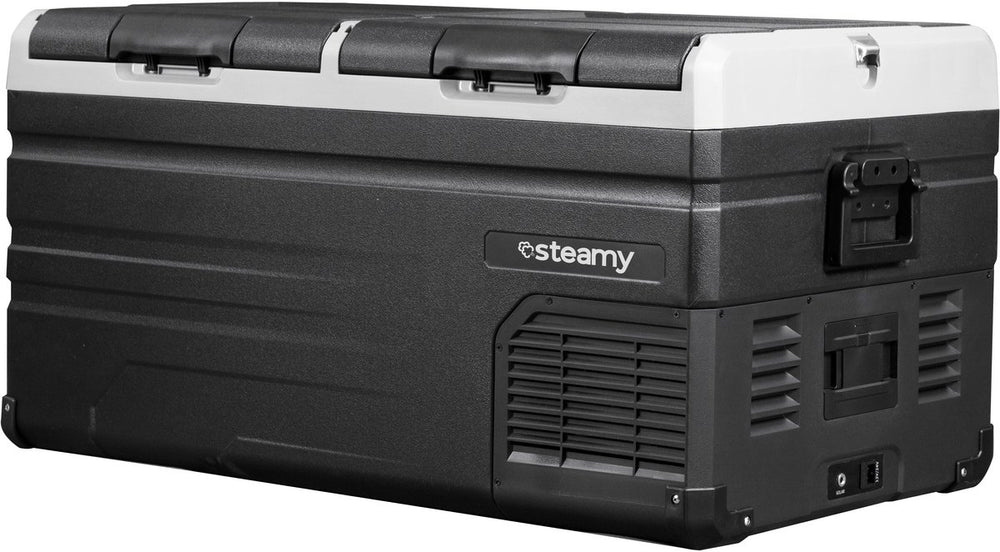 Steamy -e dual zone elektrische compressor koelbox - dual zone - 90 liter - 12v en 230v - voor auto en camping - zwart