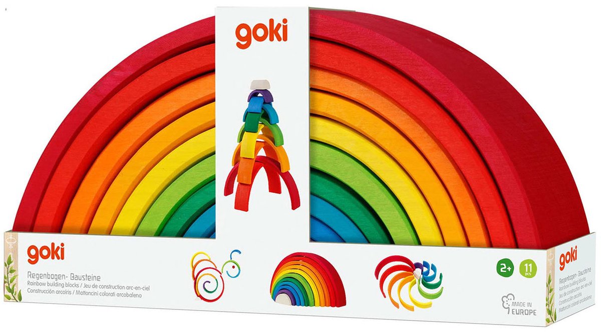 Goki bouwblokken - regenboog - 11 delen - hout - 2 jaar
