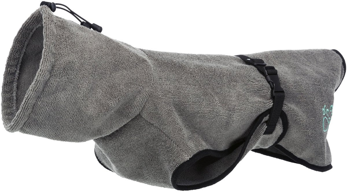 Trixie badjas hond - badstof grijs 60 cm - verstelbare kraag, buikriem, drukknopen