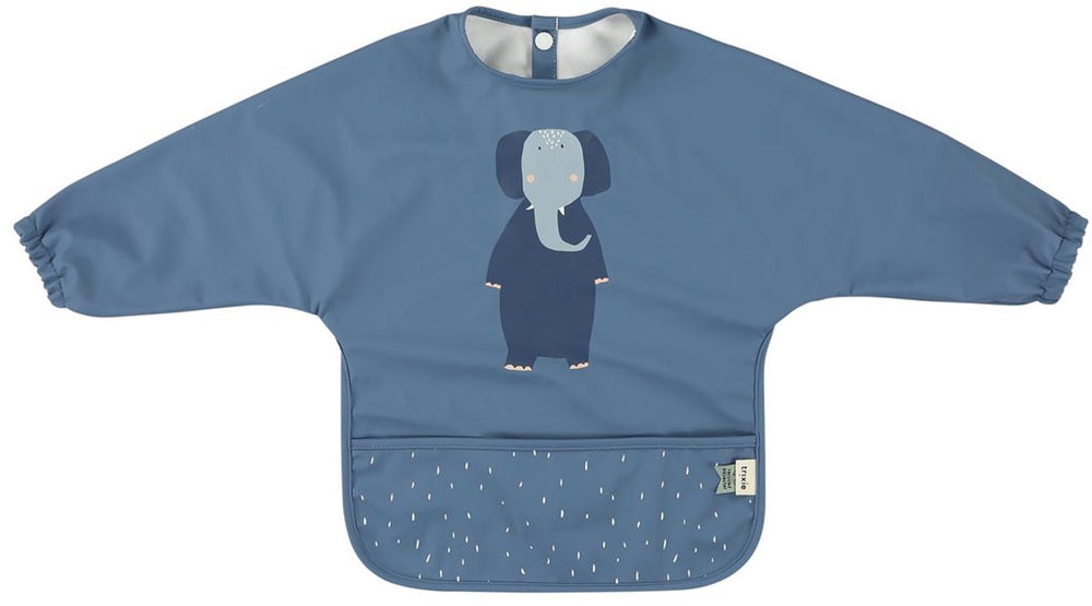 Trixie afwasbare slab met mouwen - mrs. elephant - slab voor kinderen - 100% recycled polyester - eenvoudig schoon - blauw