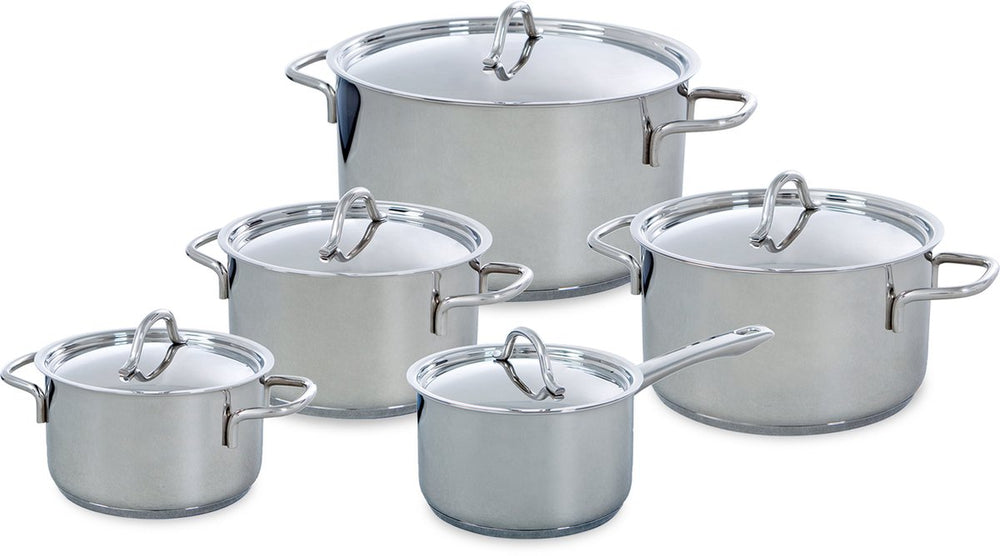 Bk profiline pannenset 5-delig - 16 18 20 24cm - 1.6 2.5 3.5 6l - zonder pfas-vrije antikleeflaag - rvs pannenset - inductie kookpan - ovenbestendig tot 230°c - met deksel - zilver