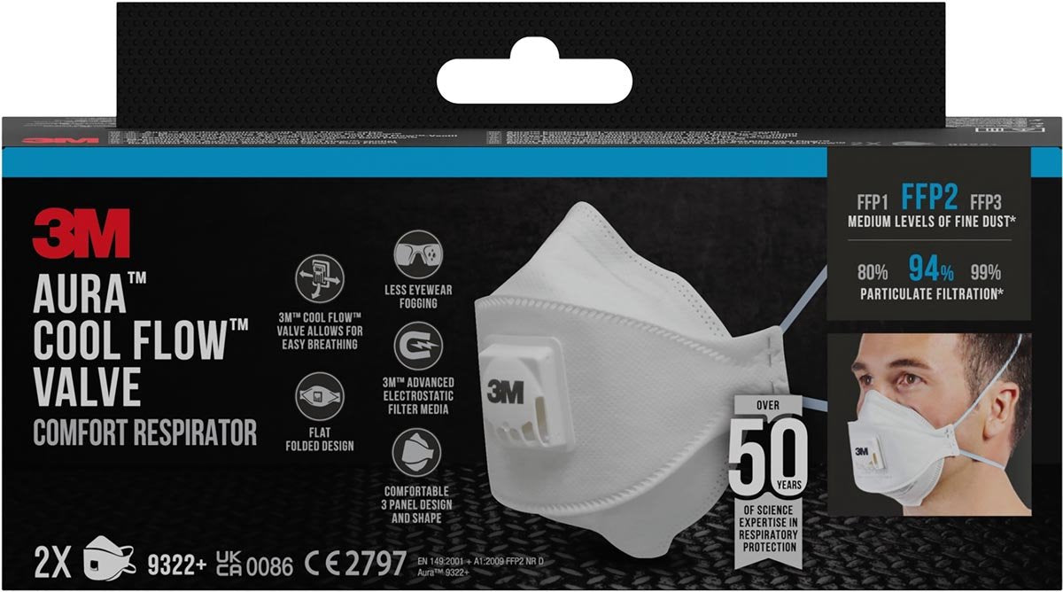 3m 9322c2n ffp2 fijnstofmasker met uitademventiel 2 stuks