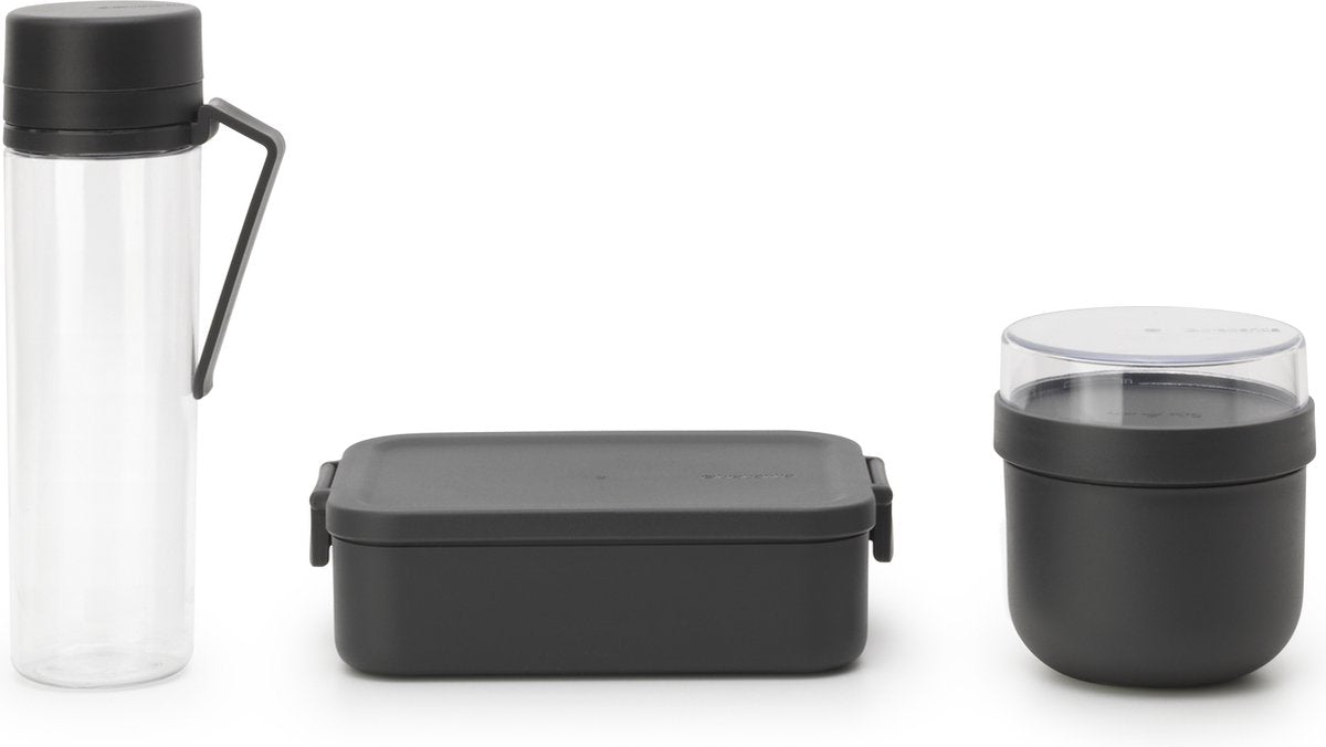 Brabantia make take ontbijt- en lunchset - 3-delig - kunststof - dark grey