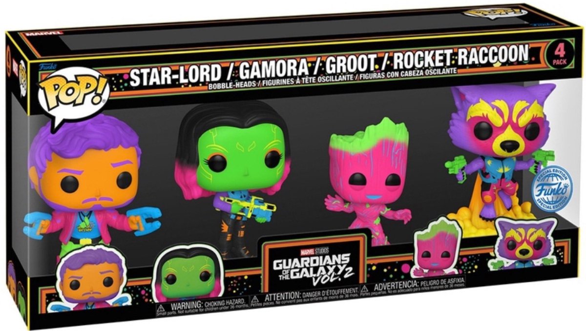 Funko pop movies: guardians of the galaxy vol. 2 4-pack (black light)