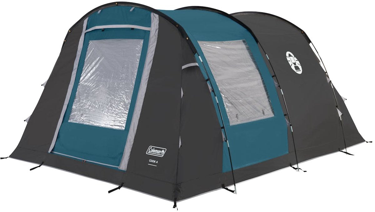 Coleman cook 4 tent â 4 persoons tunneltent â uv guard zonbescherming - brandvertragend materiaal â grijs blauw