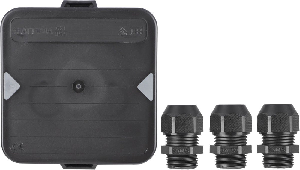 Attema kabeldoos m20 - zwart - 3 wartels - ip65