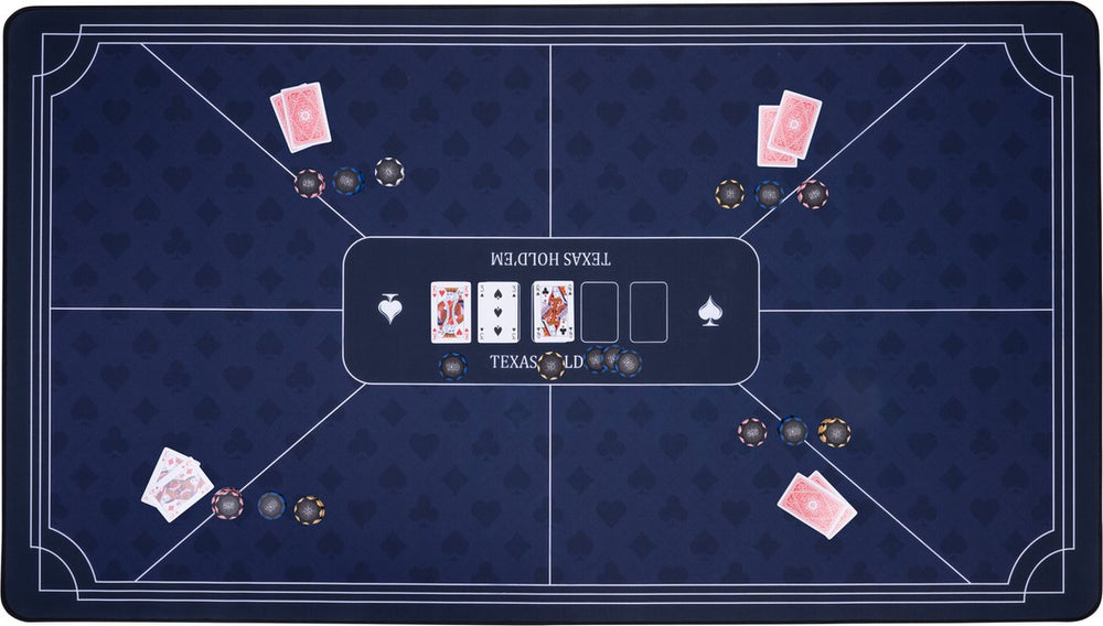 Longfield pokerkleed blauw 140x80 cm - polyester rubber - glad speeloppervlak - poker dobbel accessoire - engelhart
