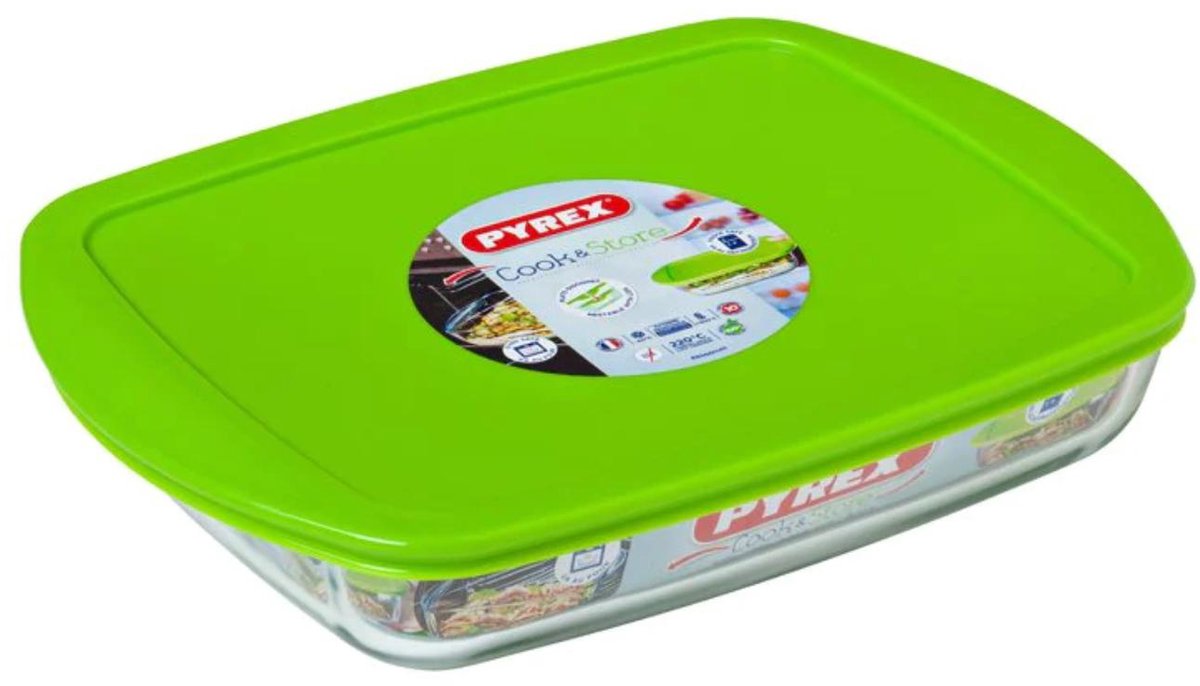 Pyrex kookopbergruimte 1,7l 28x20cm schaal met deksel deksel