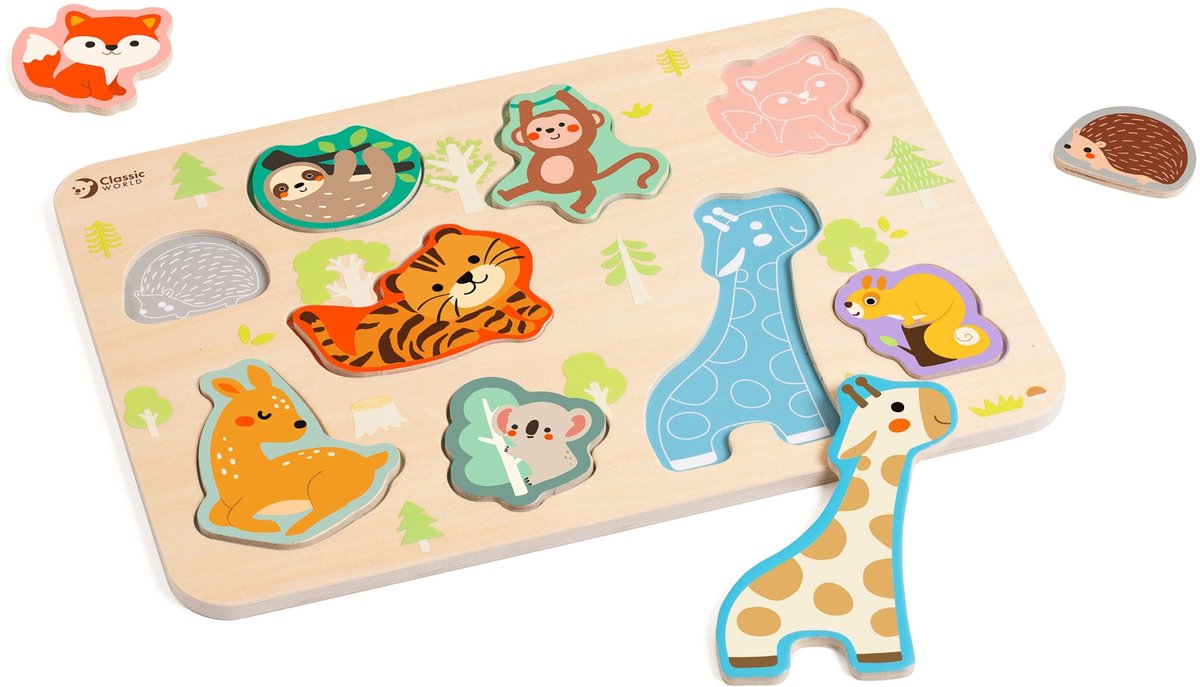 Klassieke wereld houten inlegpuzzel dierenpuzzel, 10st.