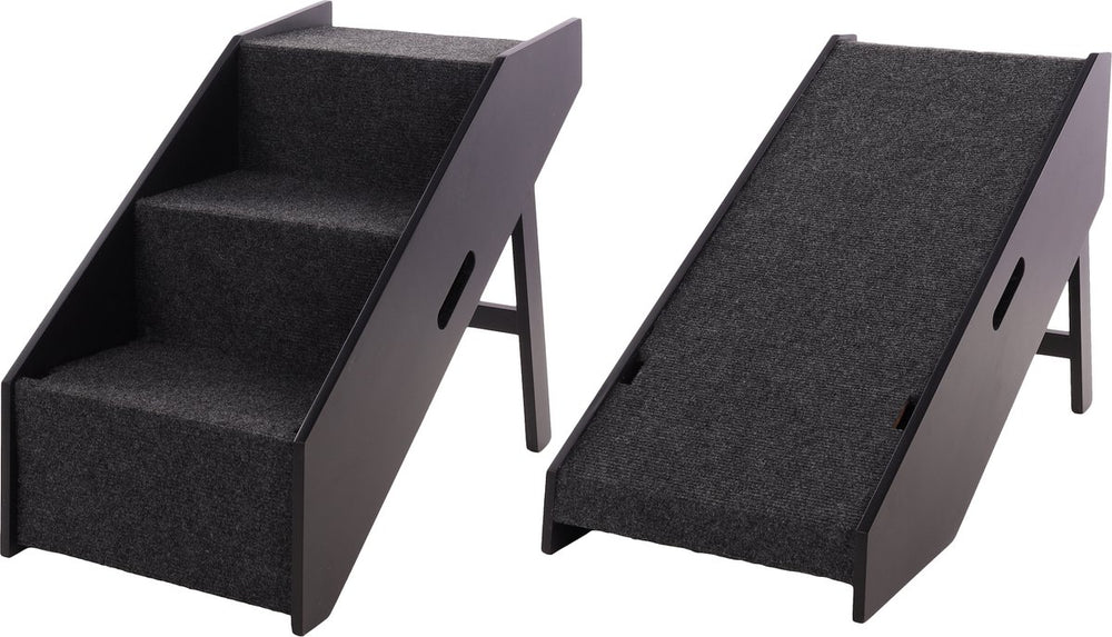 Flamingo hondenloopplank trapje pino zwart – 2-in-1 opvouwbare instaphulp – 62x36x51 cm – tot 40 kg – hondentrap mdf