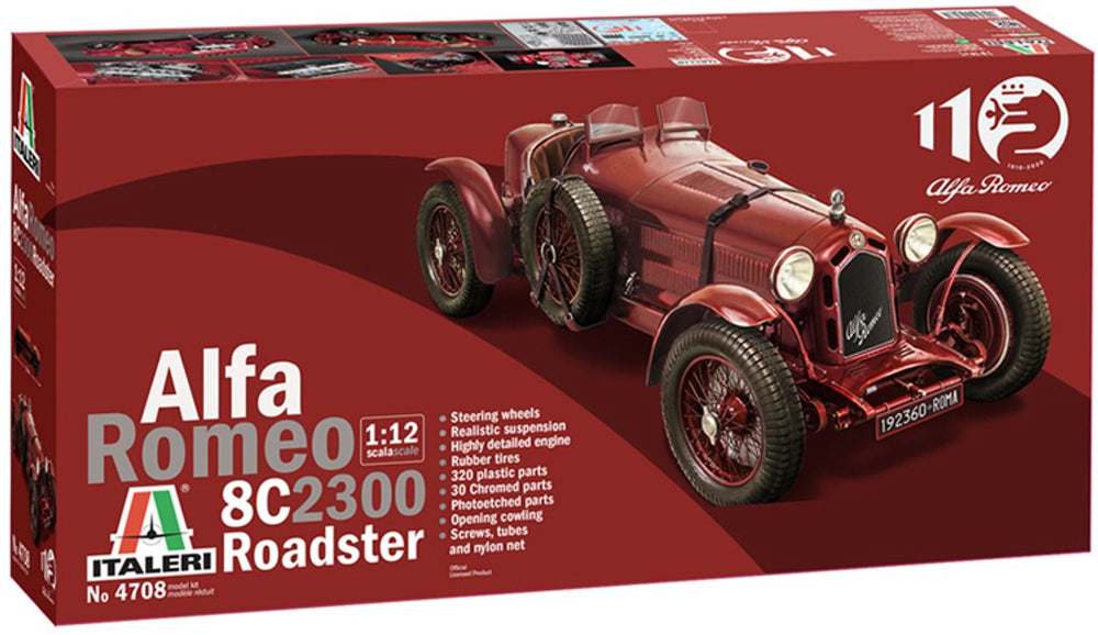 Italeri modelbouwpakket militaire voertuigen - 4708 alfa romeo 8c 2300 roadster plastic - 1:12 - modelbouw