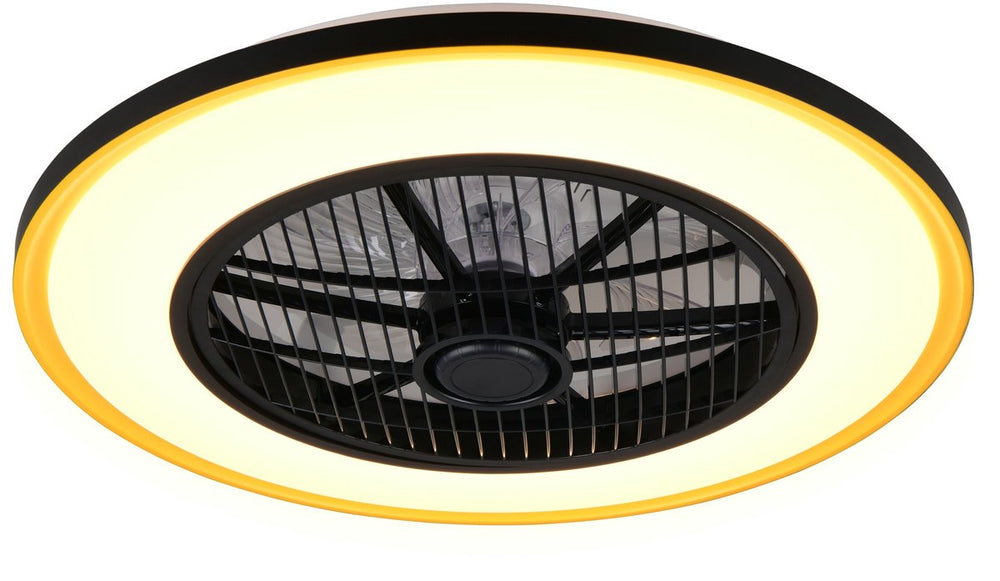Rl live your light reality varpula - ventilator - zwart-goud - incl. 1x smd 28 w - afstandsbediening - geintegreerde dimmer - traploos instelbare lichtkleur - zomer- en wintermodus - 6 snelheidsniveaus