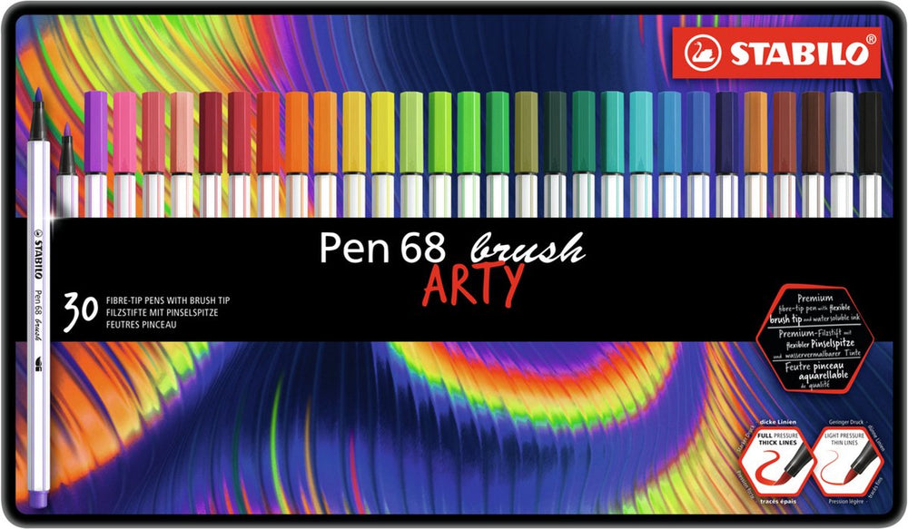 Stabilo Pen 68 Borstel ARTY Metalen Doos 30st.