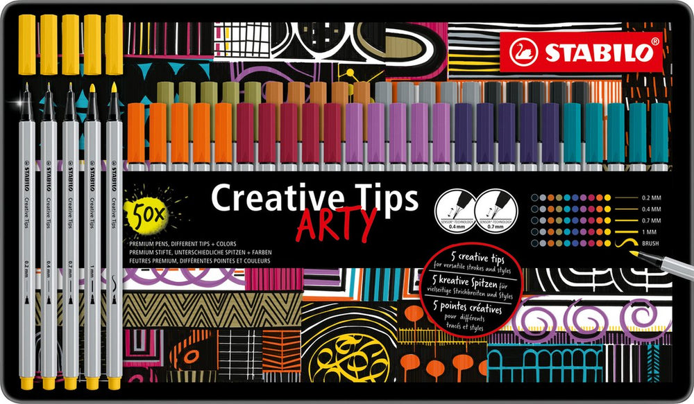 Stabilo creative tips arty pennen in metalen etui - 50dlg.