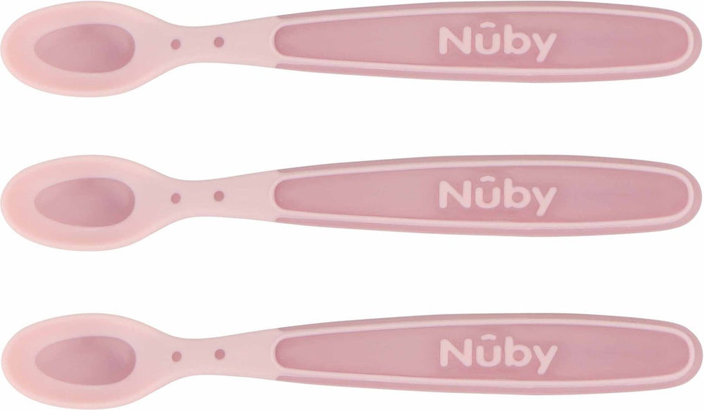 Nûby - zachte en warmtegevoelige lepeltjes voor baby - roze - 3 stuks - 3+ maanden