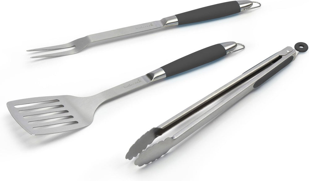 Barbecook gereeschapset - bbq accesoires - vork, spatel tang - staal - zwart