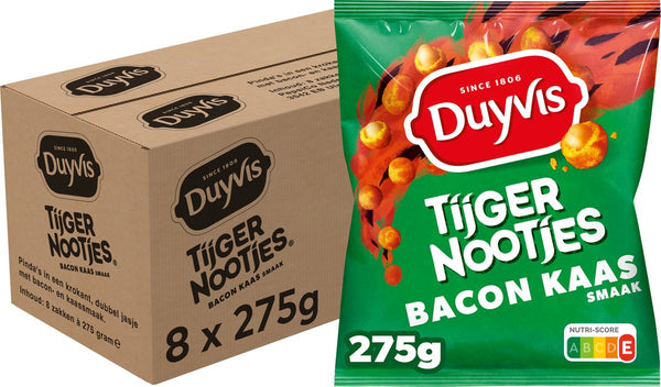 Duyvis tijgernootjes bacon kaas - pinda noten - 8 x 275 gram