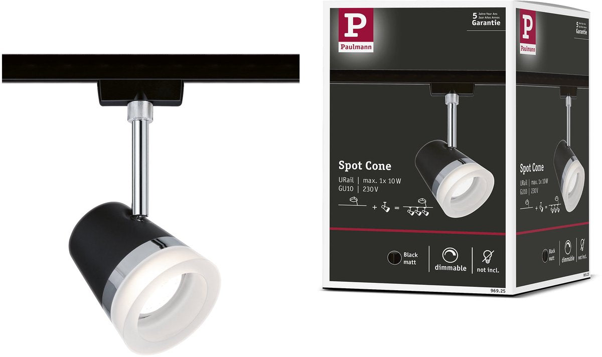 Paulmann urail railspot cone losse spot gu10 max. 10w dimbaar 230v zwart mat, chroom