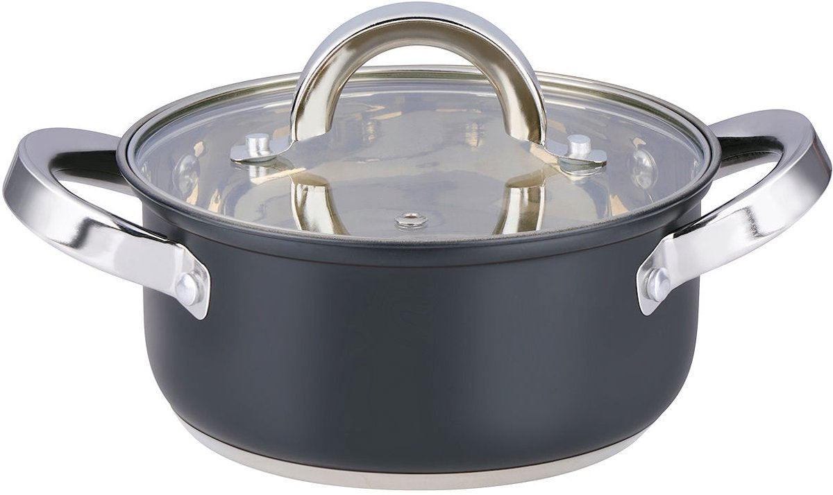 Alpina kookpan met deksel inductie 1.9l 16cm - pan zwart grijs.