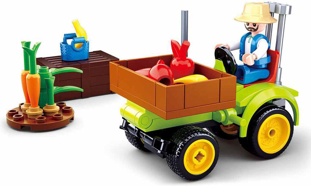 Sluban fruit tractor bouwspeelgoed kinderen vanaf 6 jaar – constructiespeelgoed modelbouw – bouwdoos met 80 bouwstenen – m38-b0776