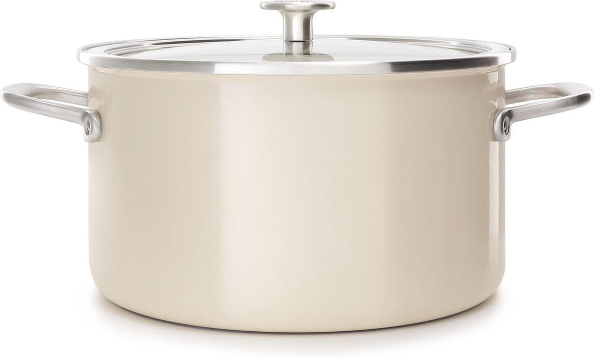Kitchenaid steel core enamel kookpan 20cm 3,7l - amandelwit - inductie - pfas-vrij