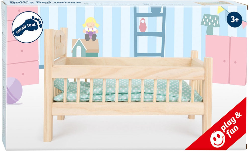 Small foot - wooden dolls' bed natural with bedding, 4ld