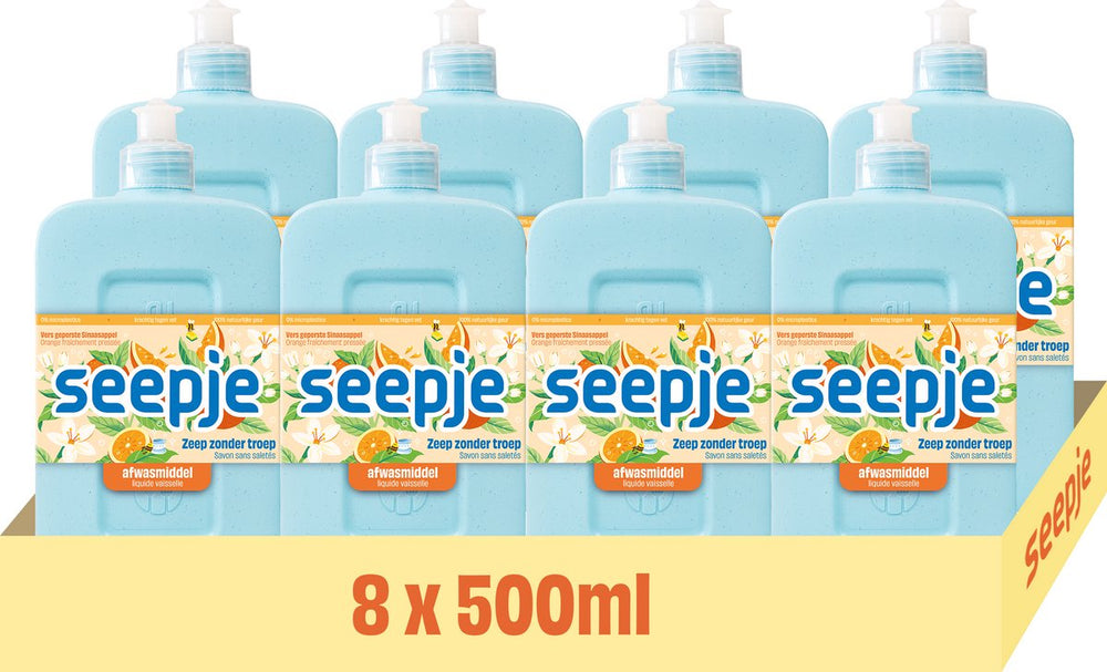 Seepje afwasmiddel versgeperste sinaasappel geur - 8 x 500 ml - voordeelverpakking
