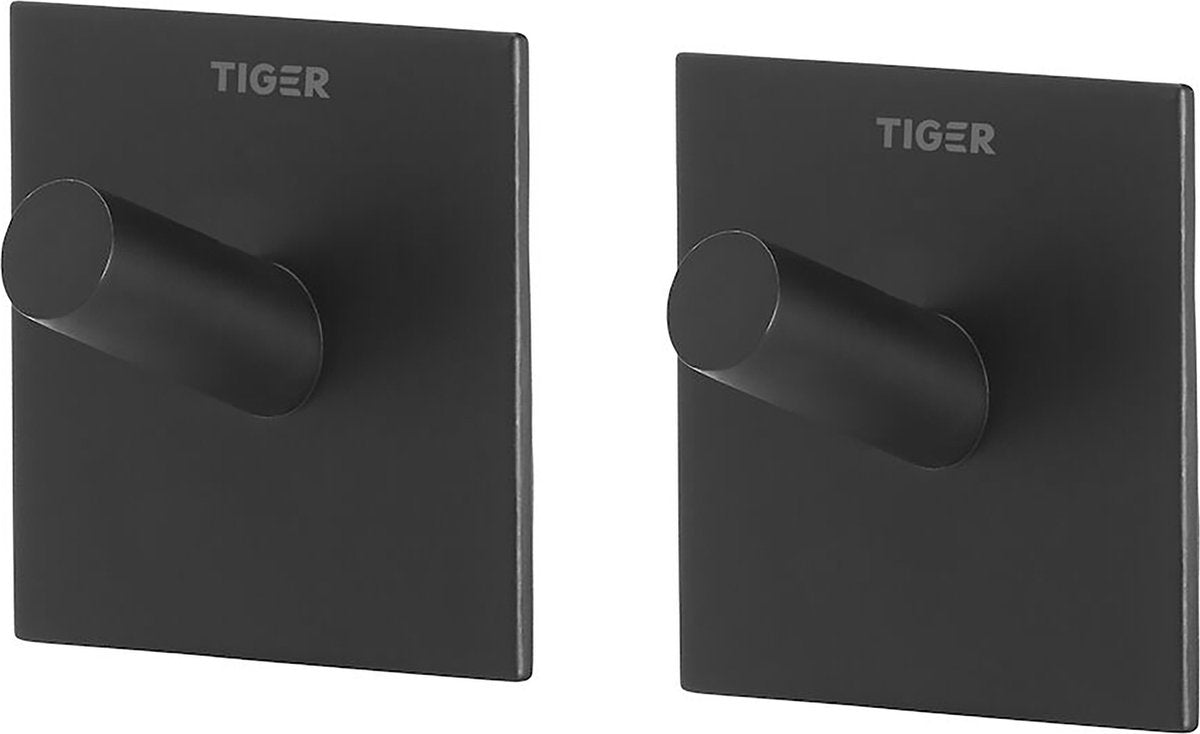 Tiger square - handdoekhaak (2 stuks) - zonder boren - handdoekhaakjes - 3m tape - mat zwart