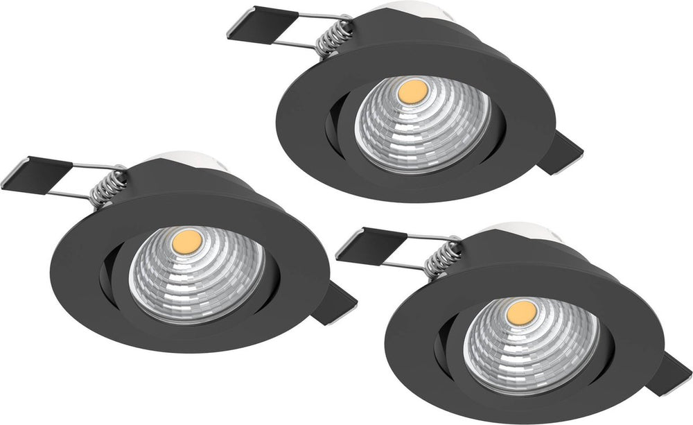 Eglo saliceto inbouwspot - led - ø 8.8 cm - zwart - dimbaar - set van 3 stuks - kantelbaar