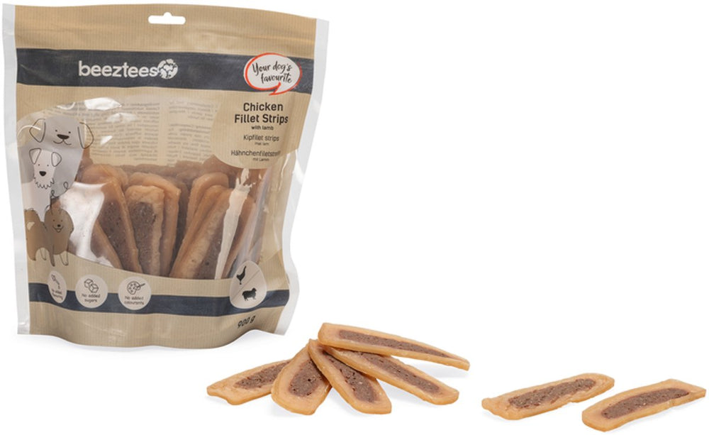 Beeztees kipfilet strips met lam - hondensnack - beloningssnack - voordeelverpakking - 900 gr
