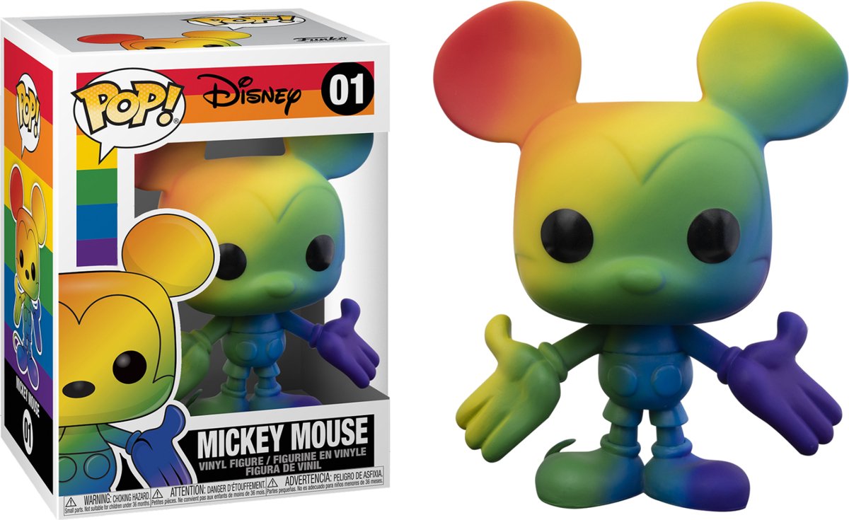 Disney funko mickey mouse - pop! pride mickey mouse (rnbw) 9 cm verzamelfiguur - regenboog