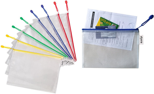 Djois opbergtas met ritssluiting a4 - 330x240mm - pvc - assorti - pak 8 stuks