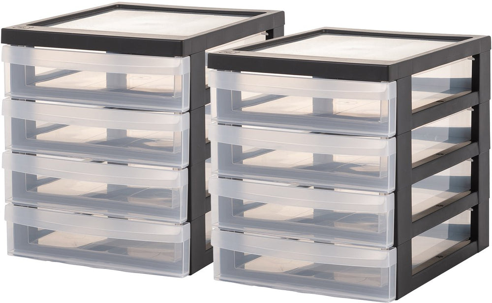 Iris design chest ladesysteem a5 - 4 lades - 4 x 1.5 l - kunststof - zwart transparant - 2 stuks