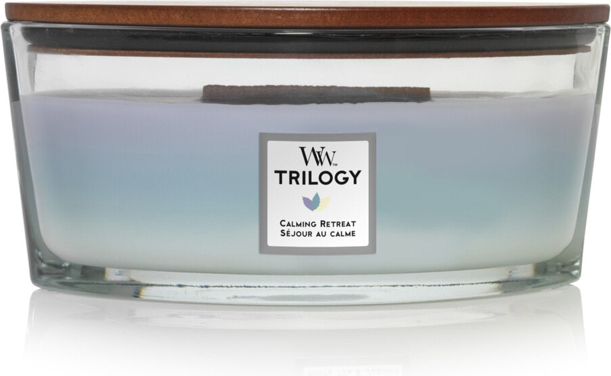 Woodwick heartwick flame trilogy ellipse geurkaars - calming retreat - 50 branduren