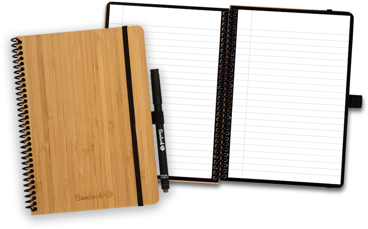 Bambook classic uitwisbaar notitieboek - hardcover - a5 - gelinieerde pagina's - duurzaam, herbruikbaar whiteboard schrift - met 1 gratis stift