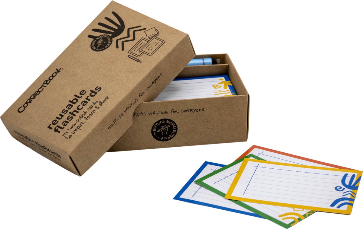 Correctbook flashcards - 75x110mm - gelijnd - 144 flashcards - inclusief pen wisdoekje