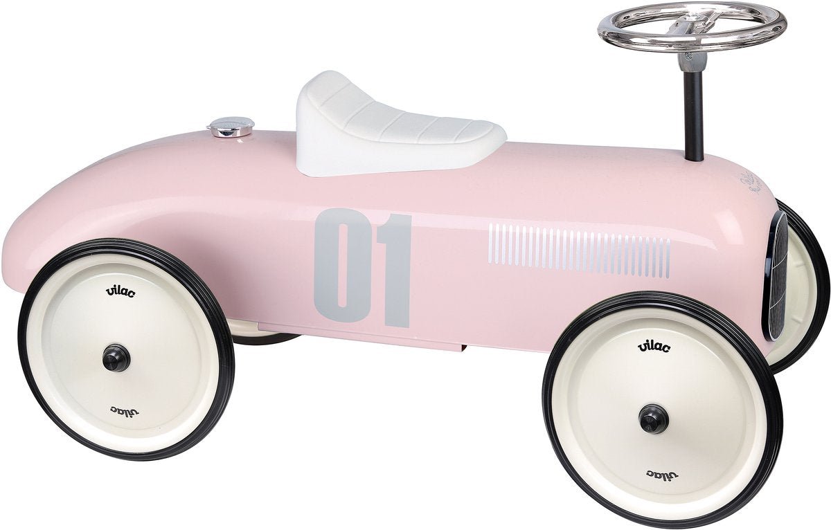 Vilac loopwagen vintage zachtroze metalen auto voor peuters.