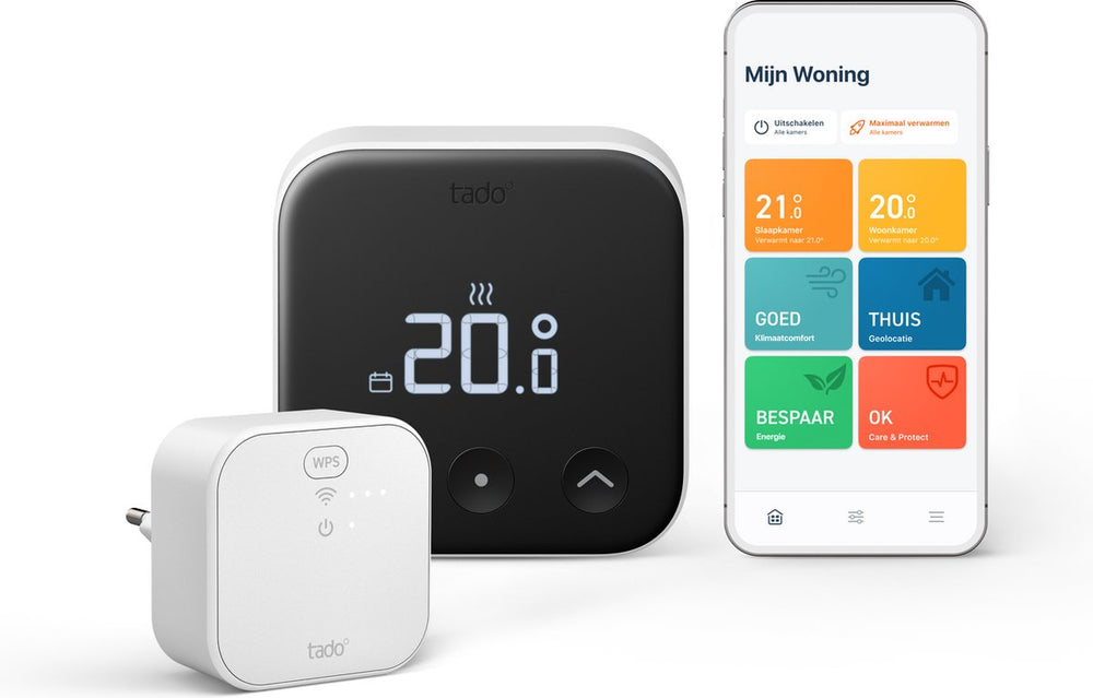 Tado° slimme thermostaat x - starterskit - smart thermostaat - incl. matter bridge - werkt met google home, alexa apple homekit - bedrade variant - zwart wit