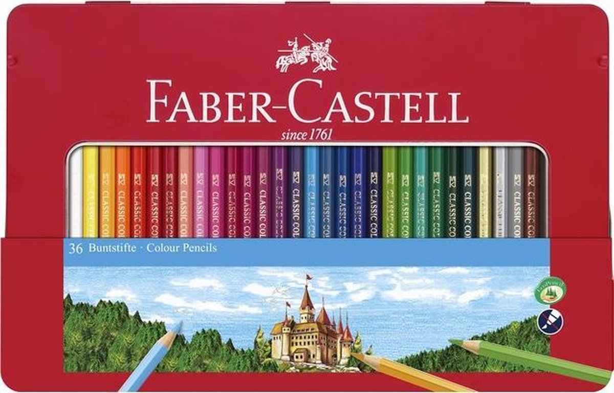 Faber-castell kleurpotloden - castle - 36 stuks in blik - fc-115886