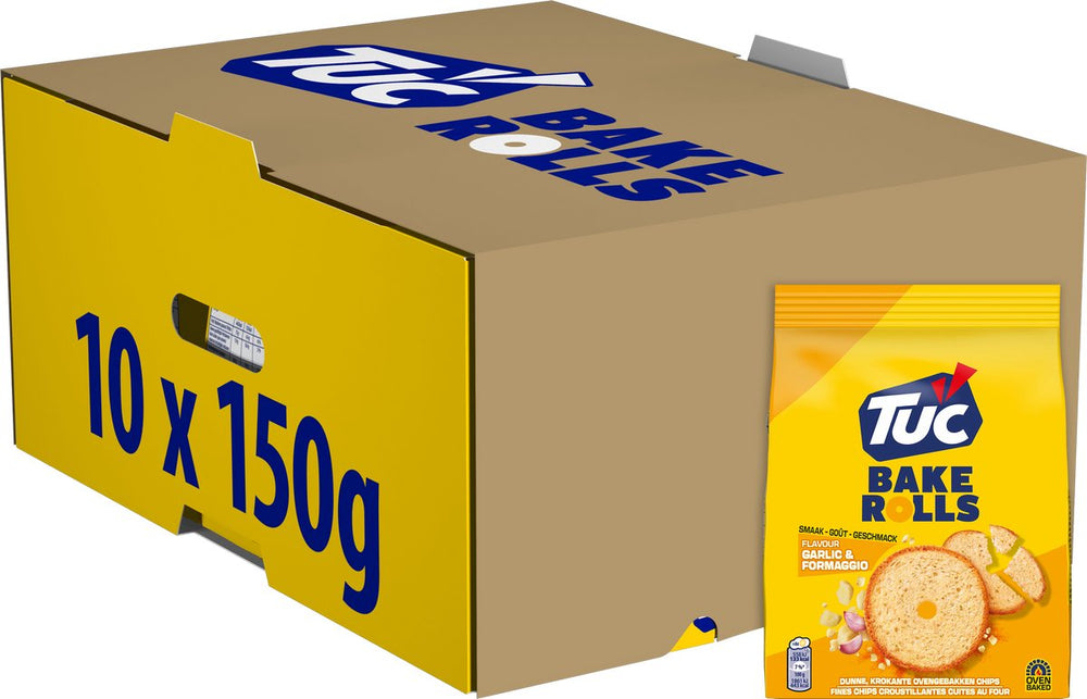 Tuc bake rolls crackers garlic formaggio 10 x 150g - voor de borrel - zoutjes - crackers - snack - lekker bij de film - toast - toastjes - zout